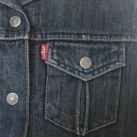 Levi’s Jeans Dark Wash Jacket Vest Fuzzy Sherpa XS - Picture 2 of 10